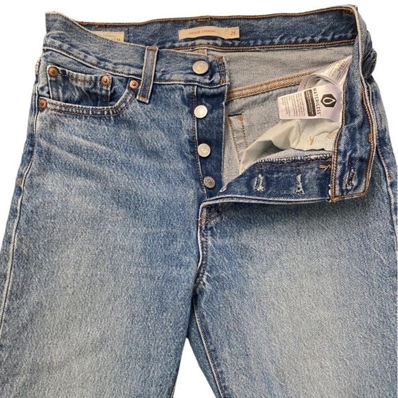 Levi's Big E Wedgie Straight Raw Hem Distressed Knees Size 26 RARE - Picture 3 of 12